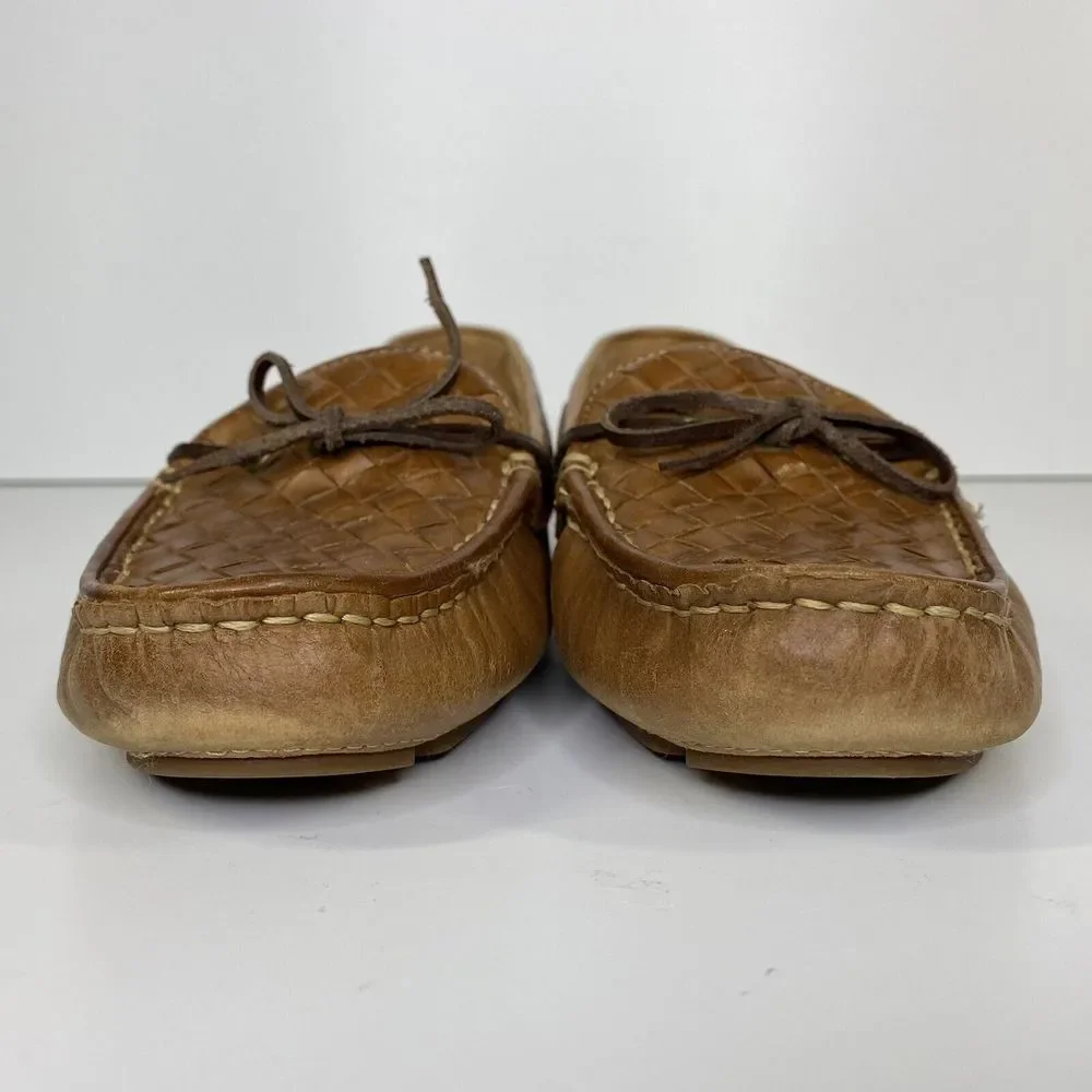 Bass Women's Woven Leather Driving Moccasins in Cognac Brown